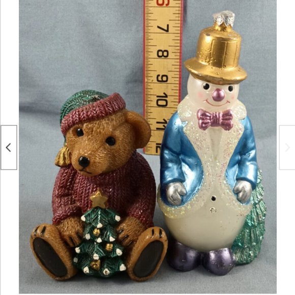 2 Shiny Christmas Wax Candle Brown Teddy Bear w/Sweater Hat Snowman Gold Top Hat - Picture 7 of 7